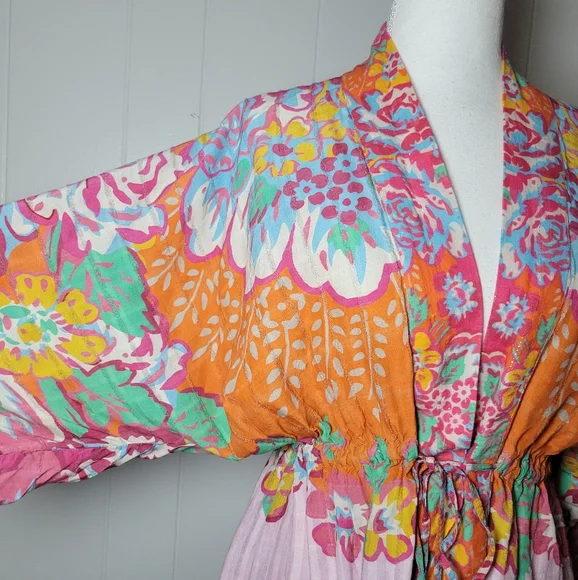 Anthropologie × Conditions Apply Floral Print Cinch Tie Waist Kimono Duster Top - Picture 10 of 16